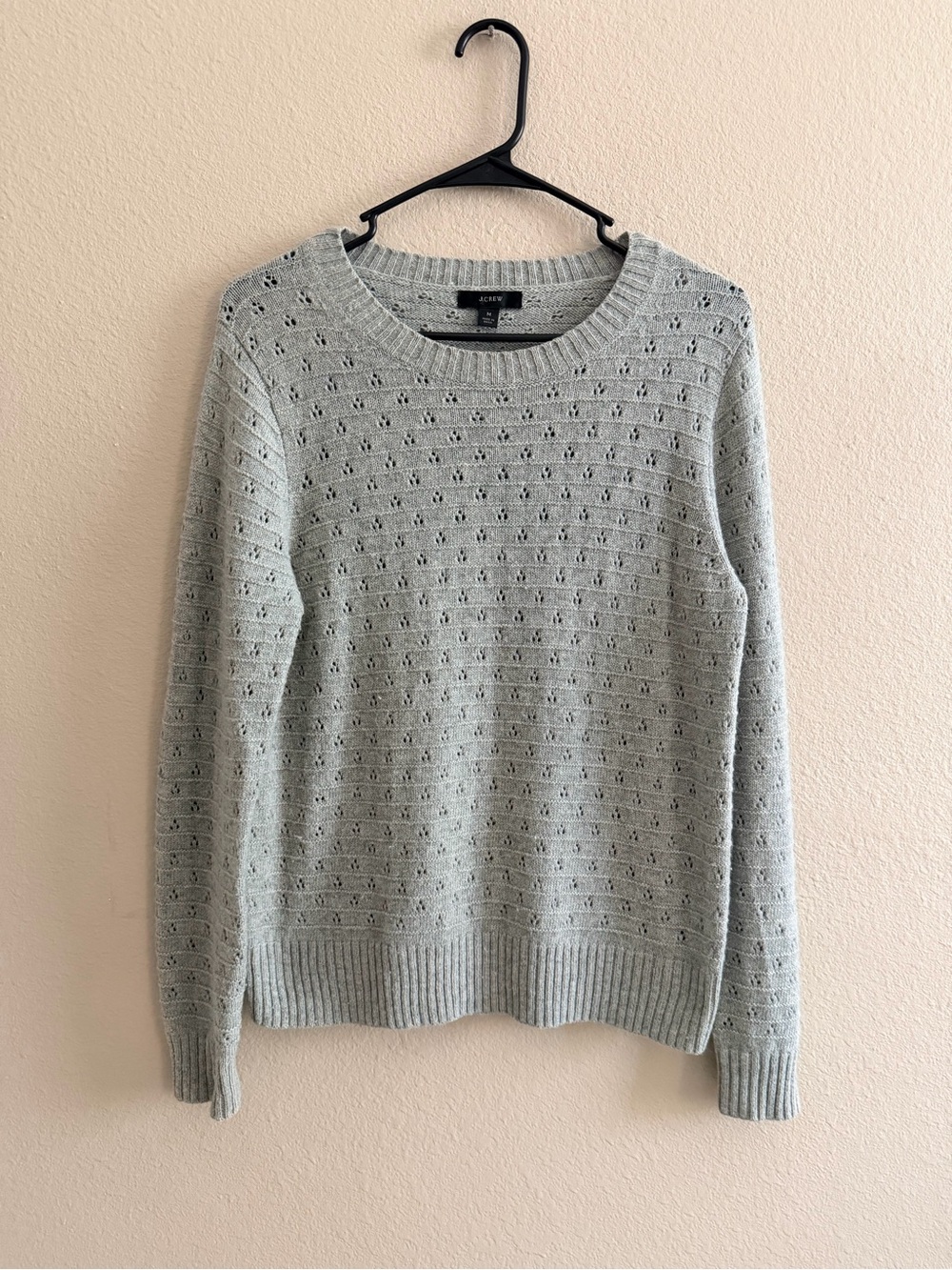 J Crew Wool Blend Pointelle Grey Sweater